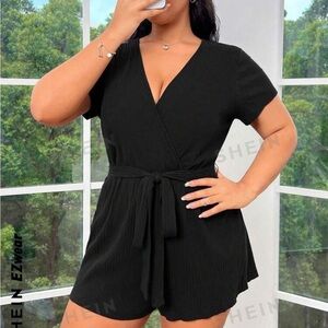 Black SHEIN tie front short sleeve romper 2XL